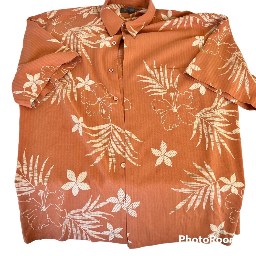 Tori Richard Orange Floral Casual Button Down Shirt